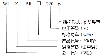 WLZBR-20-220-p防爆型(中溫)自限溫電伴熱帶型號說明