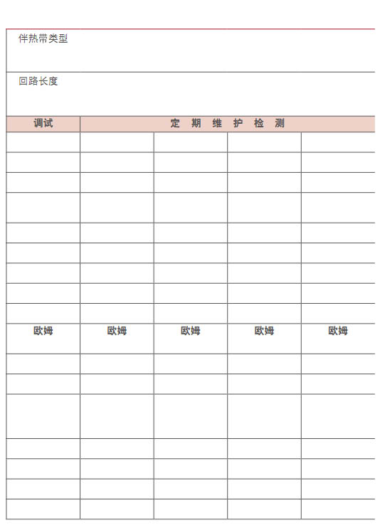 電伴熱定期檢測(cè)、調(diào)試表